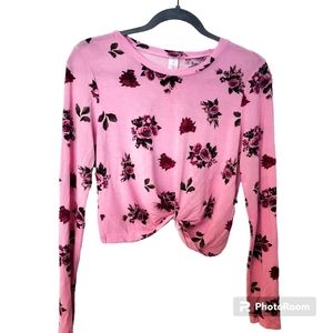 78. No Boundries Women's Size M (7-9) Long Sleeve Pink Floral Crop Top
